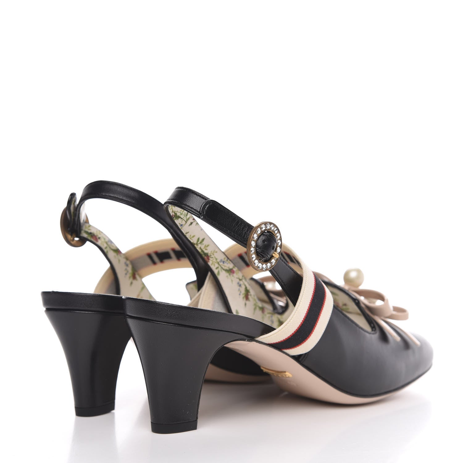 Gucci Malaga Kid Bow Ace Stripe Mid Heel Slingback Pumps 40 Black 4 of 10