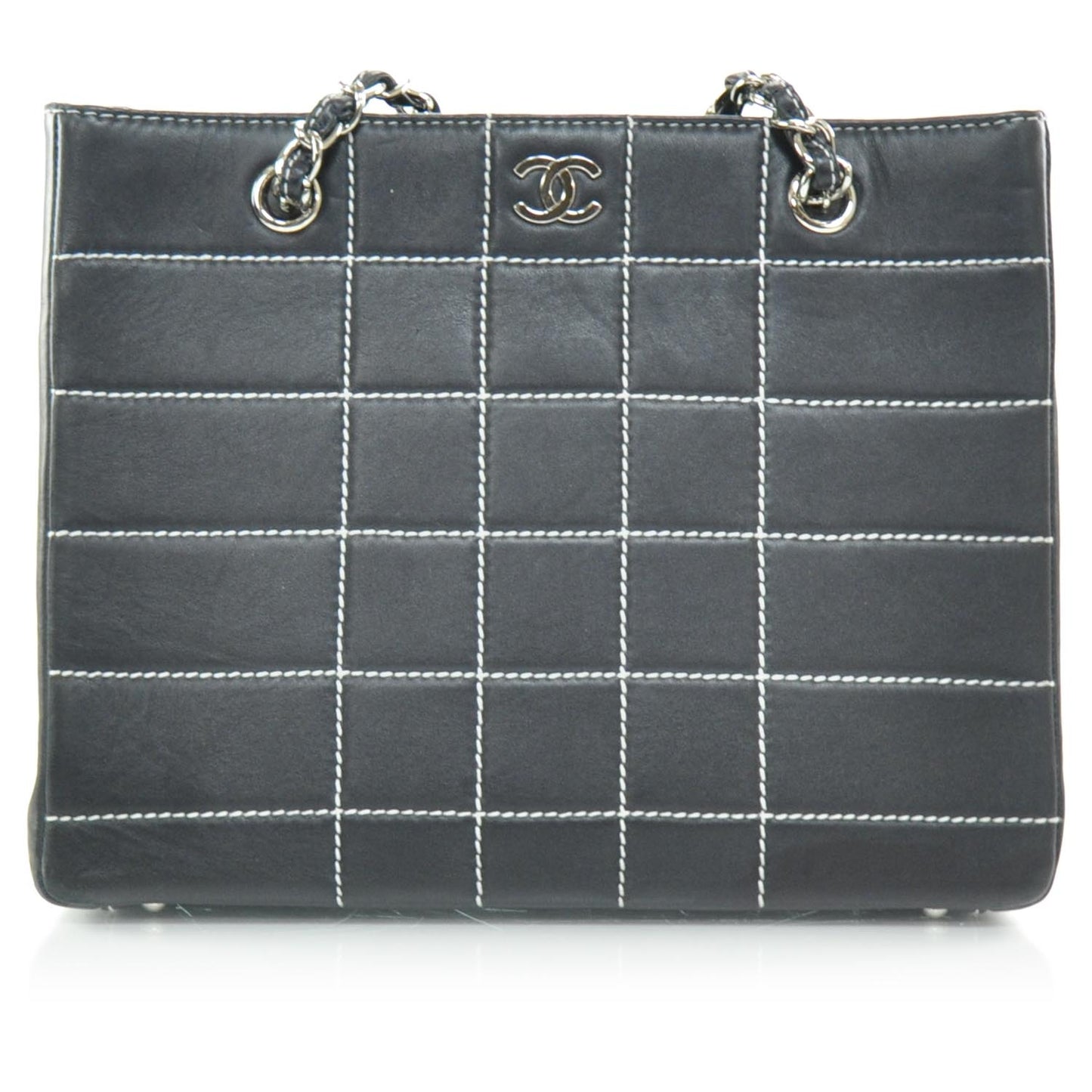Leather Contrast Stitch Surpique Shoulder Bag Black