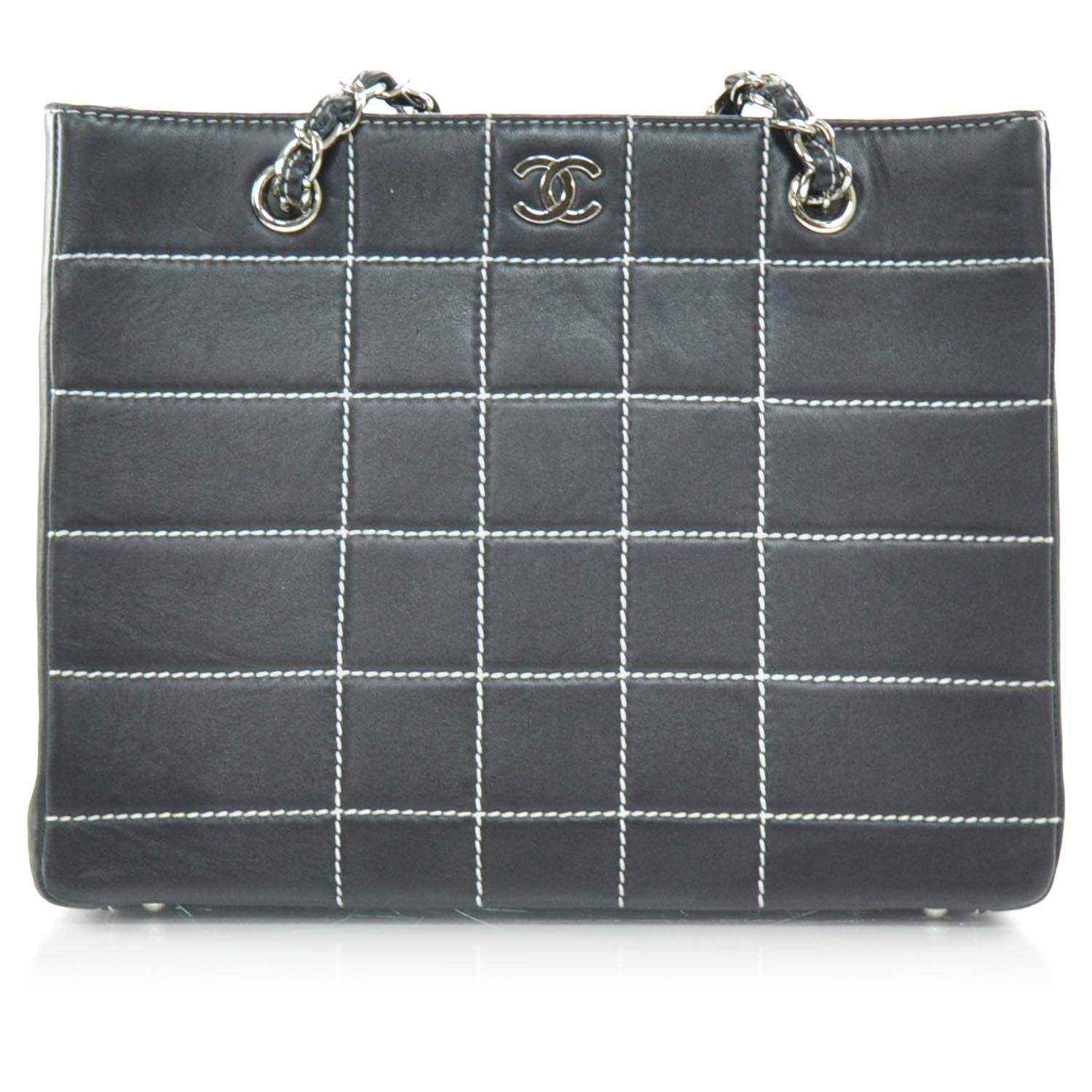 Chanel Leather Contrast Stitch Surpique Shoulder Bag Black 1 of 10