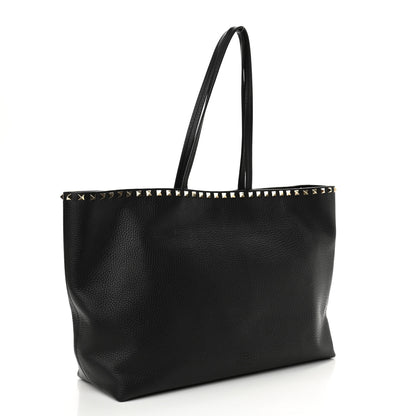 Valentino Garavani Grained Calfskin Rockstud Shoulder Tote Black 3 of 12