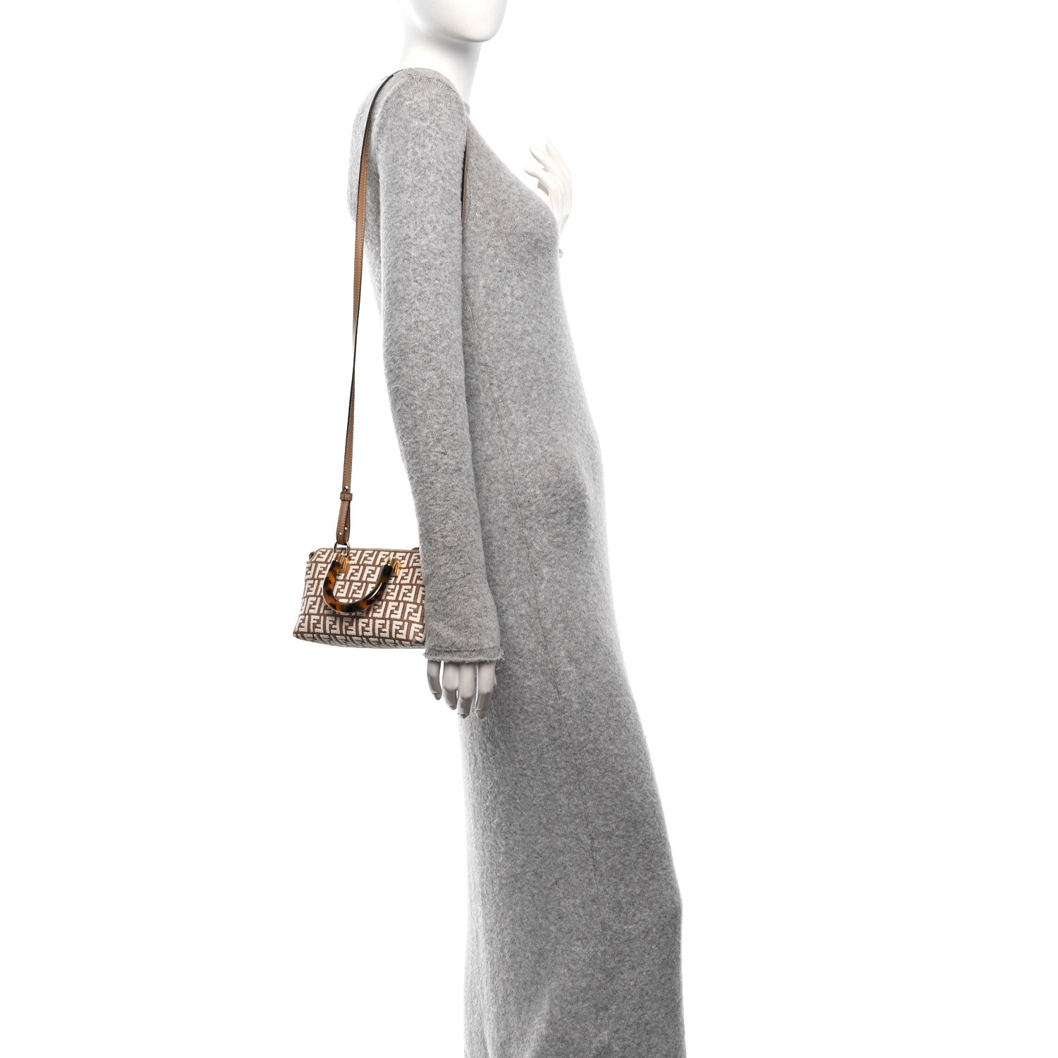 Fendi Raffia Chenille Vitello King Plexiglass Micro FF Mini By The Way Top Handle Boston Bag Naturale White 2 of 10