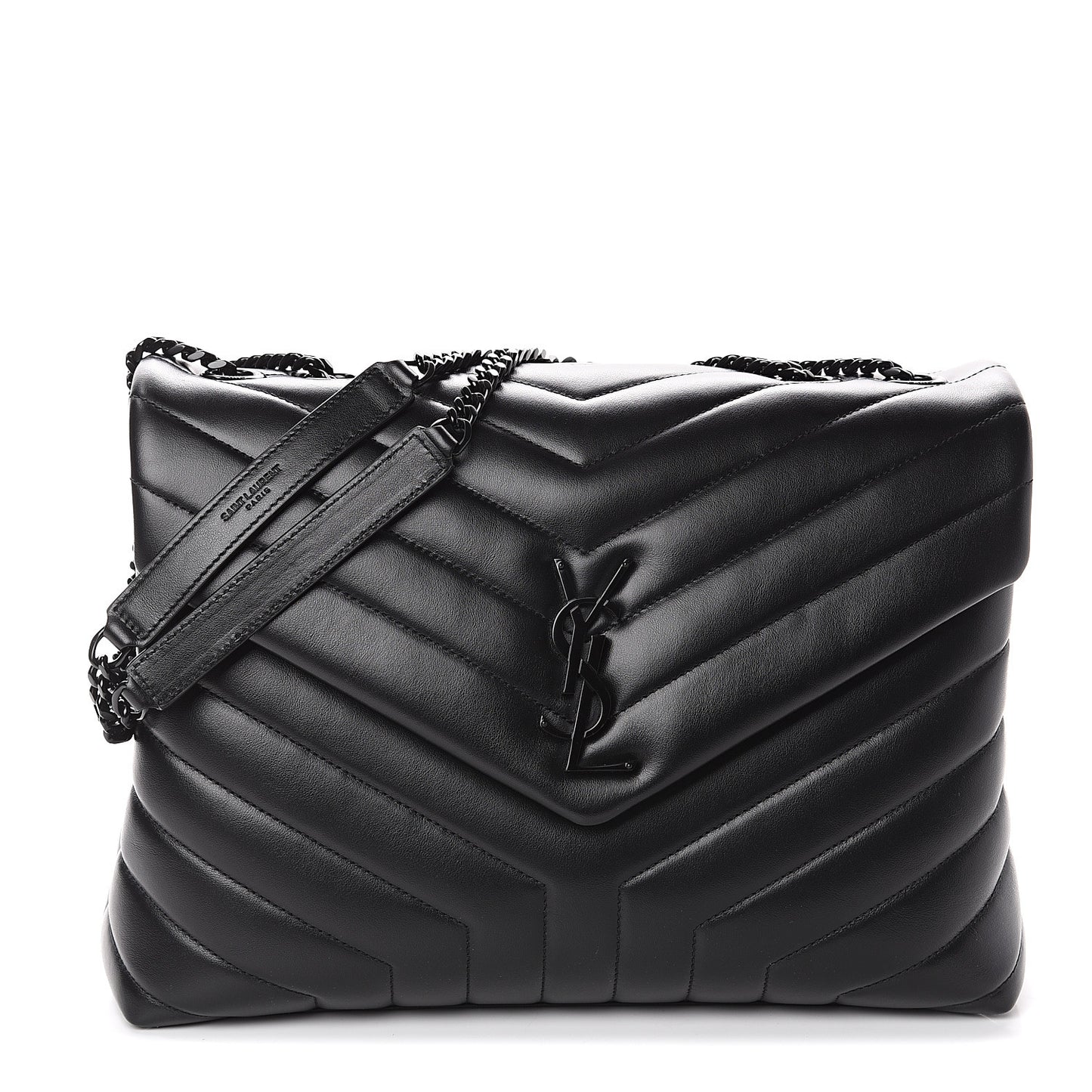 Calfskin Y Quilted Monogram Medium Loulou Chain Satchel Black
