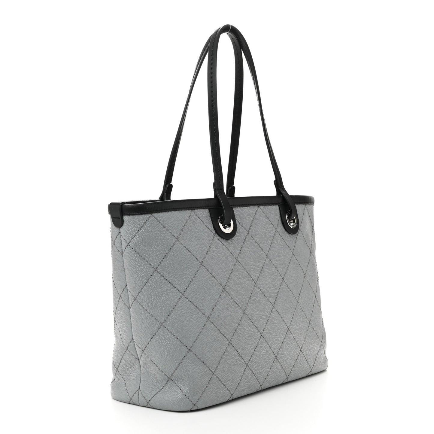 Grained Calfskin Shopping Fever Tote Grey Black