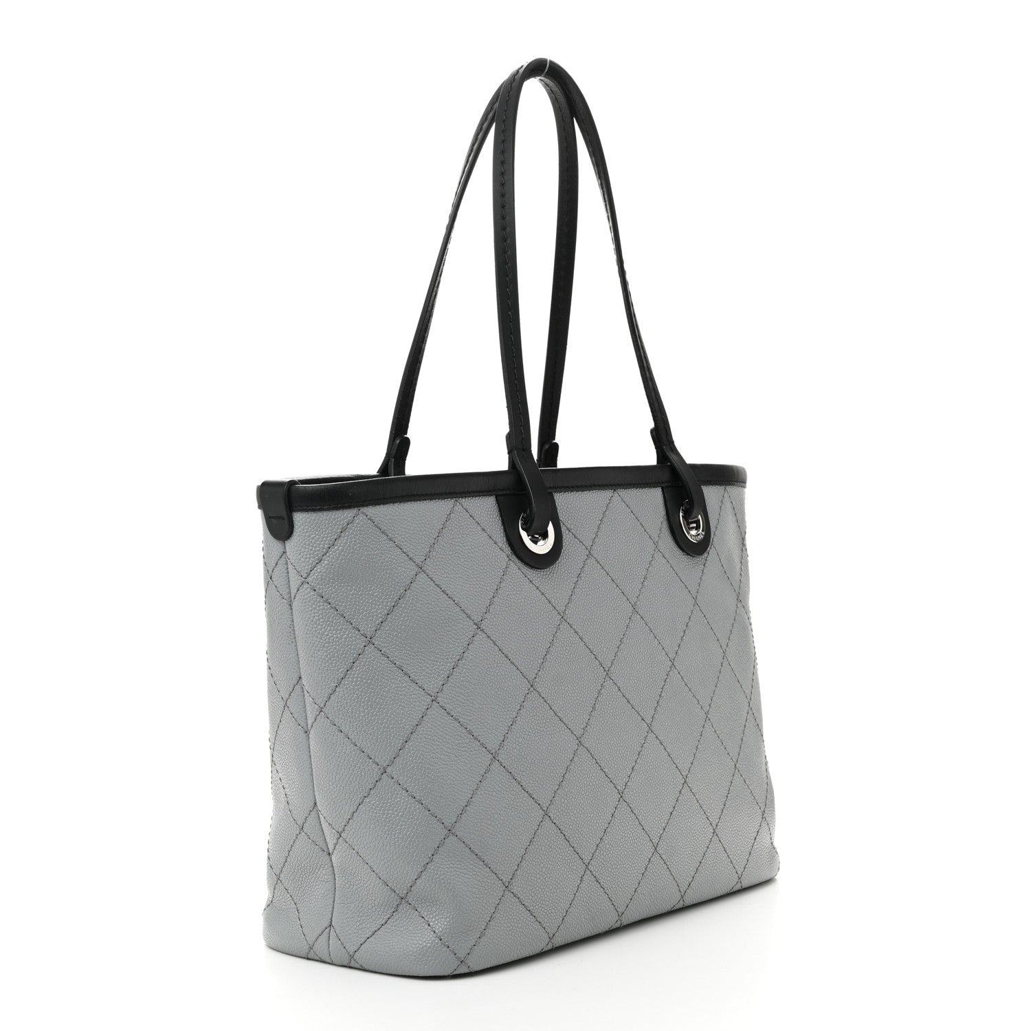 Chanel Grained Calfskin Shopping Fever Tote Grey Black 4 of 12