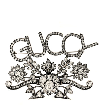 Gucci Metal Crystal Guccy Brooch Aged Silver 1 of 3