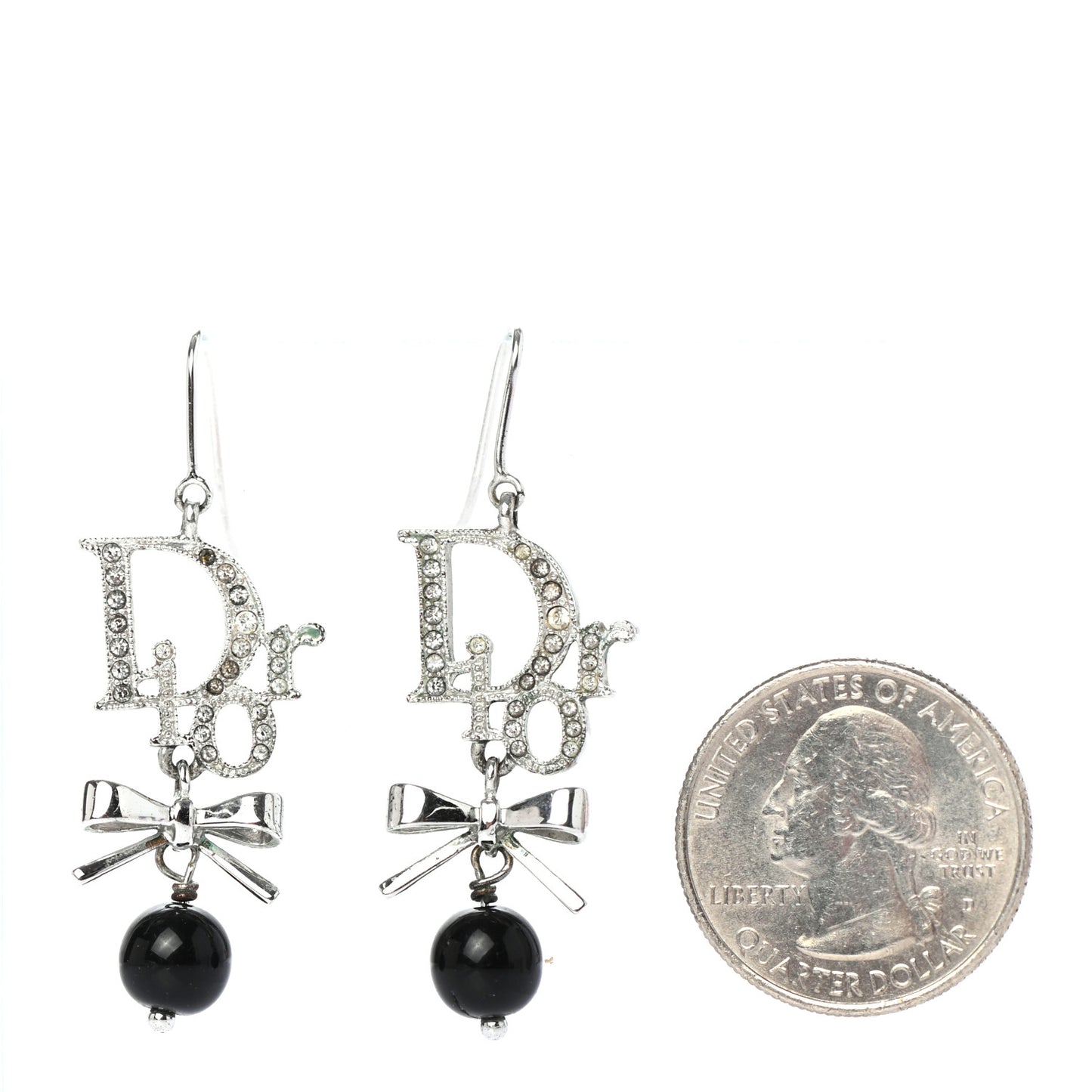 Crystal Logo Bow Drop Earrings Black