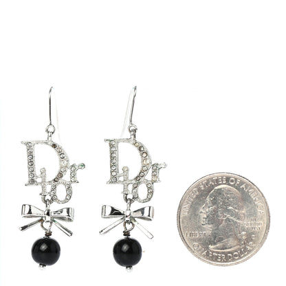 Christian Dior Crystal Logo Bow Drop Earrings Black 3 of 6