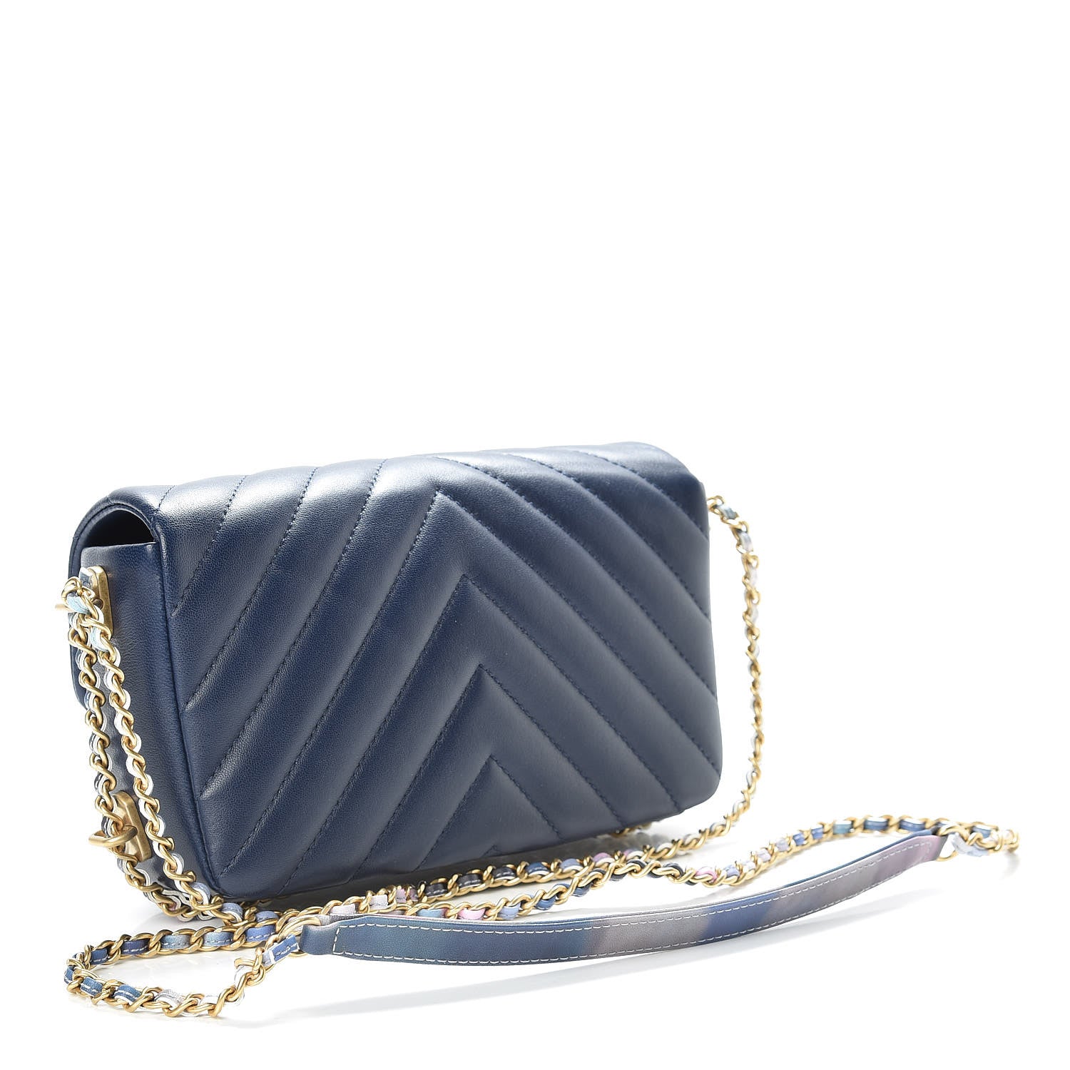 Chanel Lambskin Chevron Quilted Mini Chain Around Rectangular Flap Blue 3 of 10