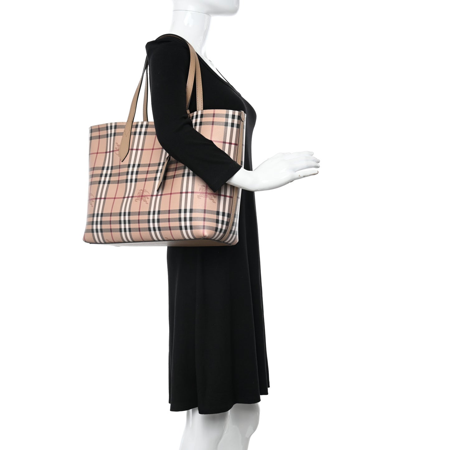 Grainy Calfskin Haymarket Check Medium Reversible Tote Camel