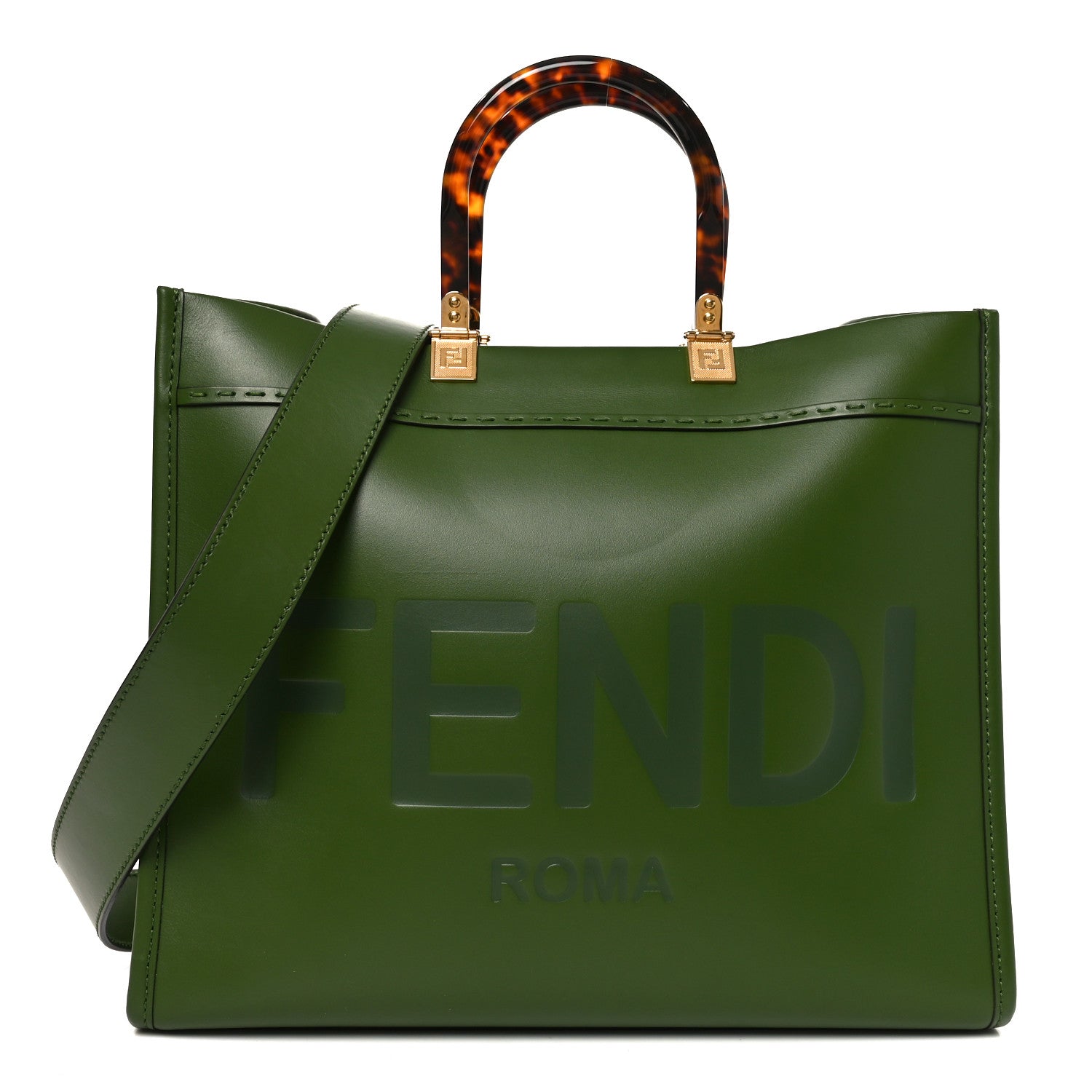 Fendi Vitello King Plexiglass Logo Embossed Medium Fendi Sunshine Shopper Tote Avocado 1 of 9