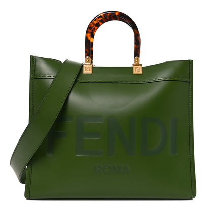 Fendi Vitello King Plexiglass Logo Embossed Medium Fendi Sunshine Shopper Tote Avocado 1 of 9
