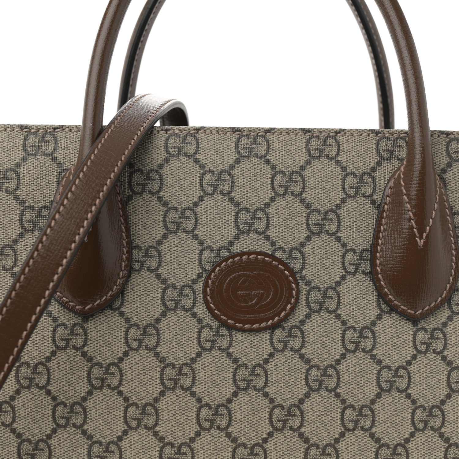 Gucci GG Supreme Monogram Azalea Calfskin Small Retro Interlocking G Tote Bag Beige Ebony Brown Sugar 8 of 11
