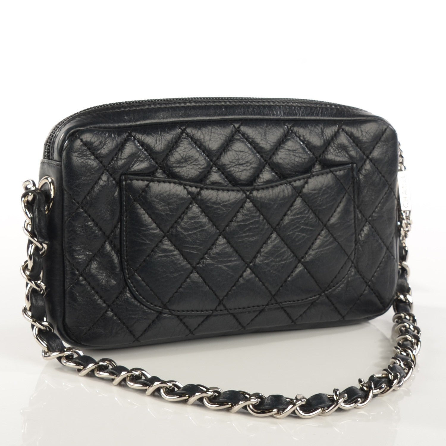 Chanel Aged Calfskin Quilted Cotton Club Pochette Black 3 of 7