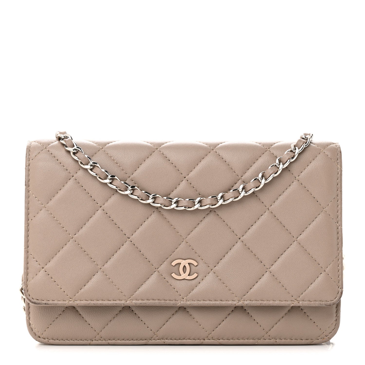 Chanel Lambskin Quilted Wallet On Chain WOC Taupe 1 of 28