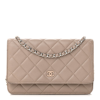Chanel Lambskin Quilted Wallet On Chain WOC Taupe 1 of 28
