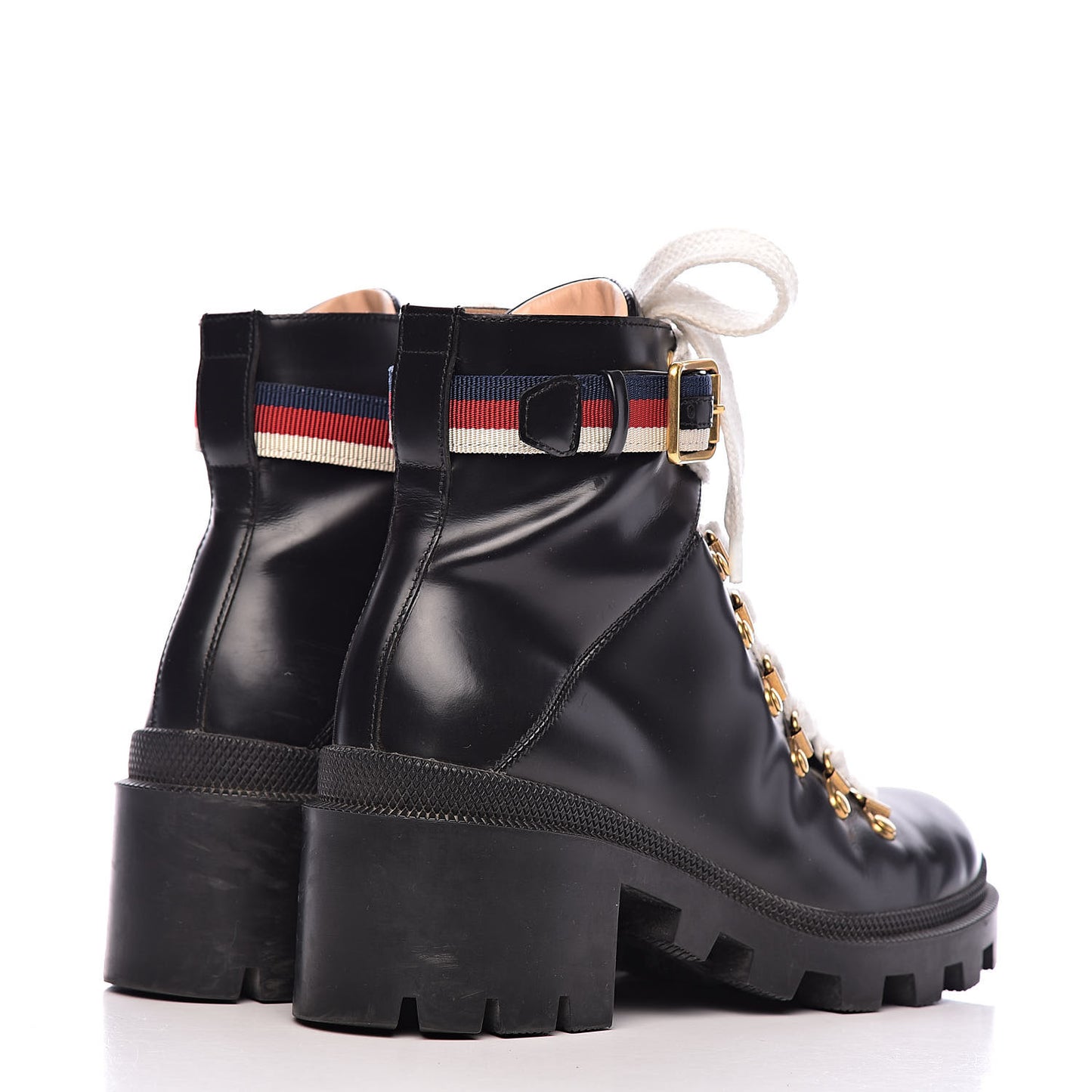 Calfskin Sylvie Web Lace Up Combat Boots 35 Black