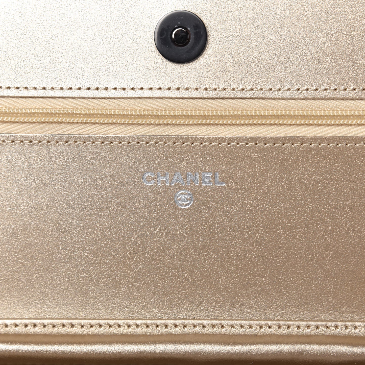 Metallic Lambskin Quilted Wallet On Chain WOC Gold Black