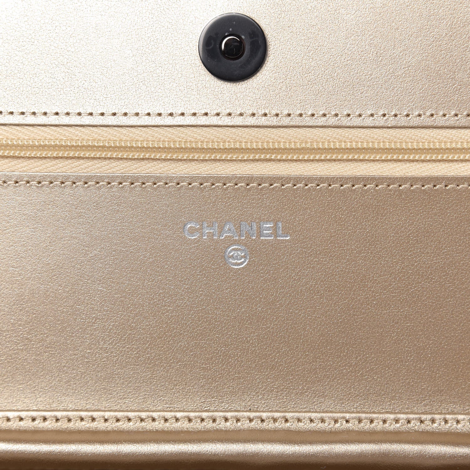 Chanel Metallic Lambskin Quilted Wallet On Chain WOC Gold Black 8 of 12