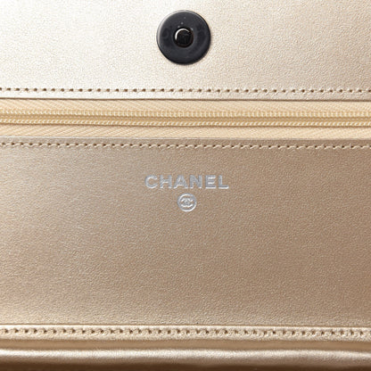 Chanel Metallic Lambskin Quilted Wallet On Chain WOC Gold Black 8 of 12