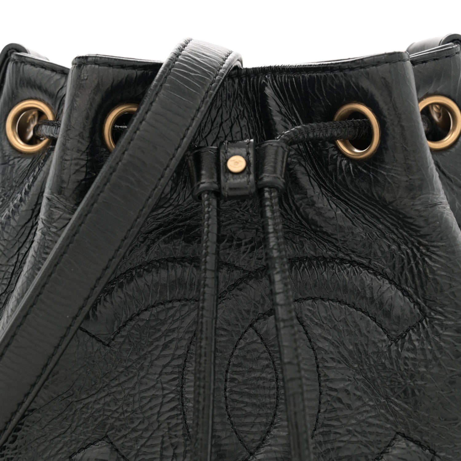 Chanel Shiny Aged Calfskin CC Chain Mini Drawstring Bag Black 8 of 12