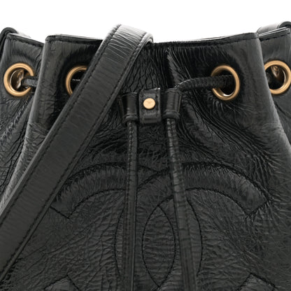 Chanel Shiny Aged Calfskin CC Chain Mini Drawstring Bag Black 8 of 12