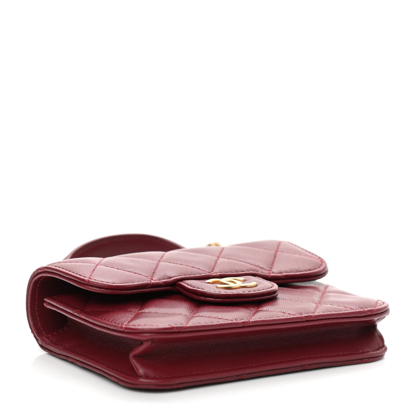 Lambskin Quilted Top Handle Flap Coin Purse With Chain Burgundy