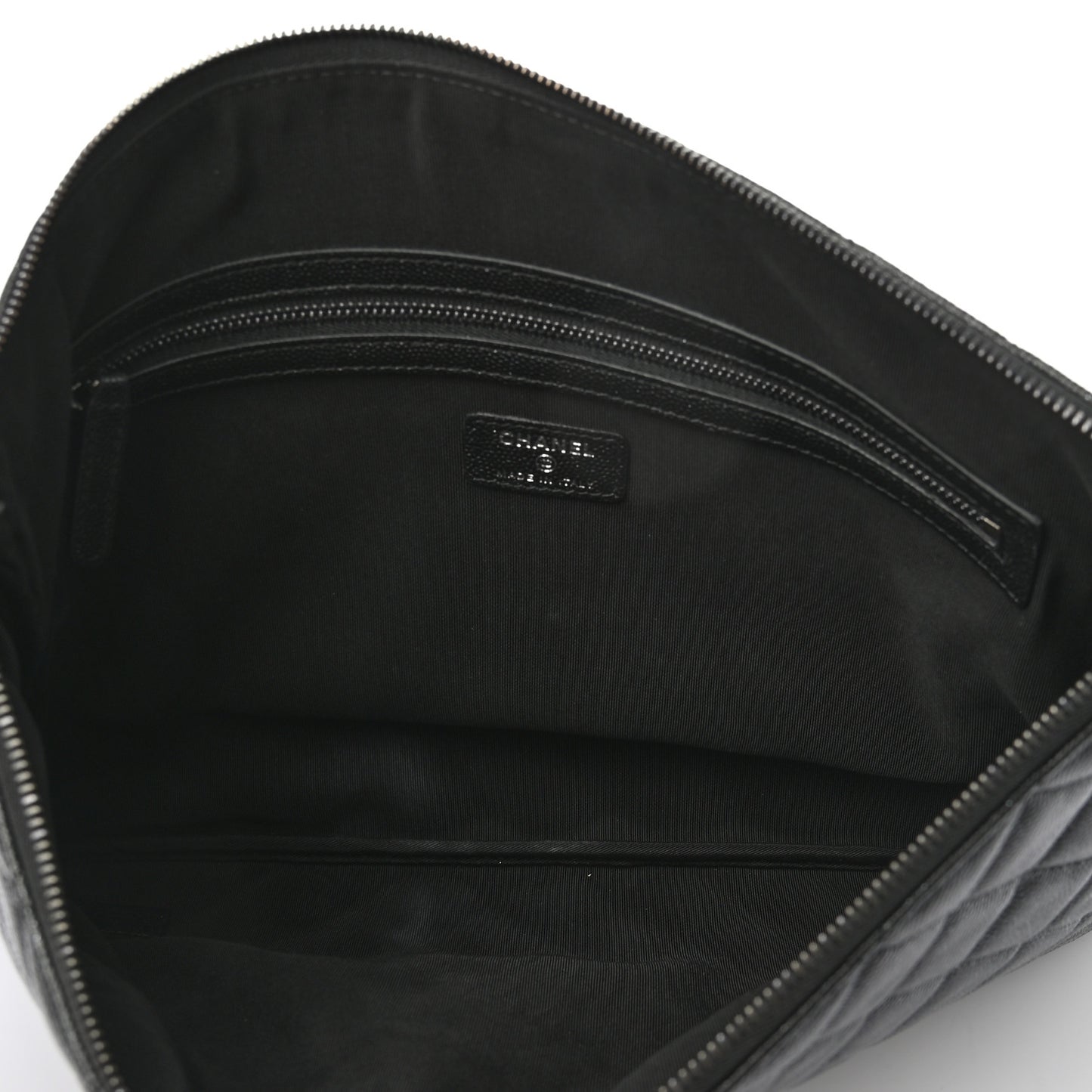 Iridescent Caviar Quilted Large Cosmetic Case Black