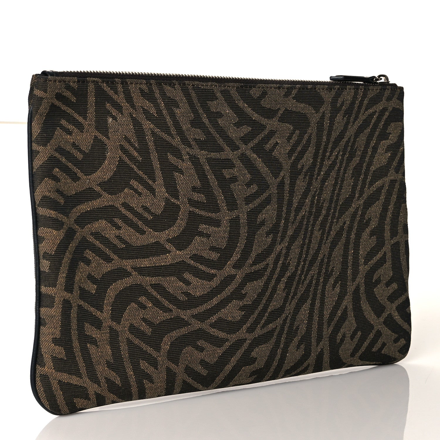 Fendi X SARAH COLEMAN Fabric Jacquard FF Vertigo Pouch Tobacco Moro Black 3 of 11