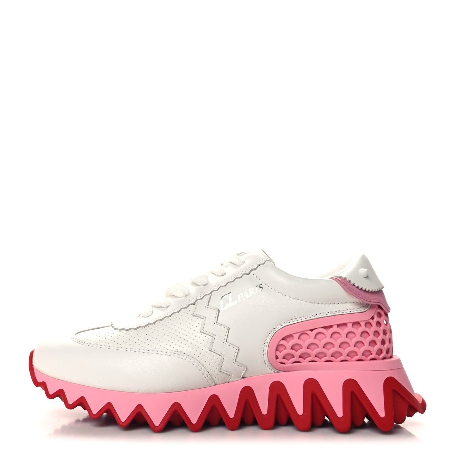 Calfskin Neoprene Womens Loubishark Sneakers 38.5 White Pink