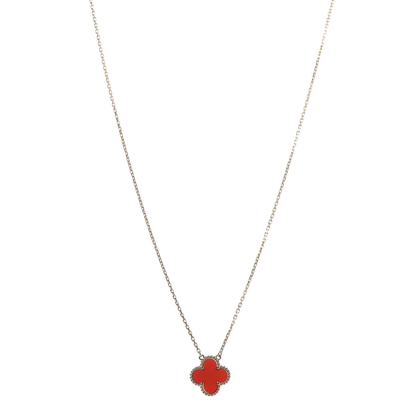 18K Yellow Gold Carnelian Vintage Alhambra Pendant Necklace