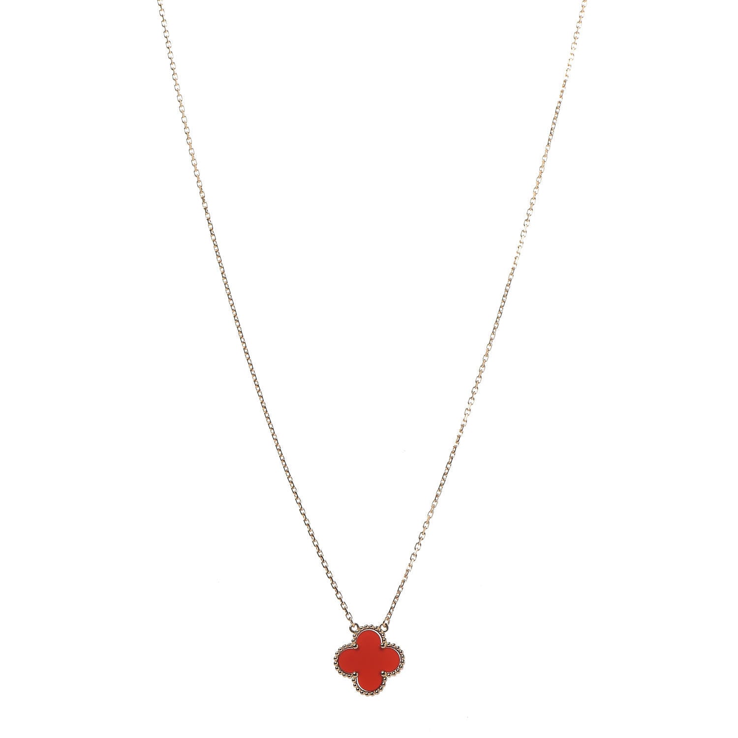Van Cleef & Arpels 18K Yellow Gold Carnelian Vintage Alhambra Pendant Necklace 1 of 7
