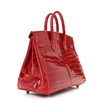 Hermes Shiny Niloticus Crocodile Birkin 25 Rouge Casaque 3 of 11