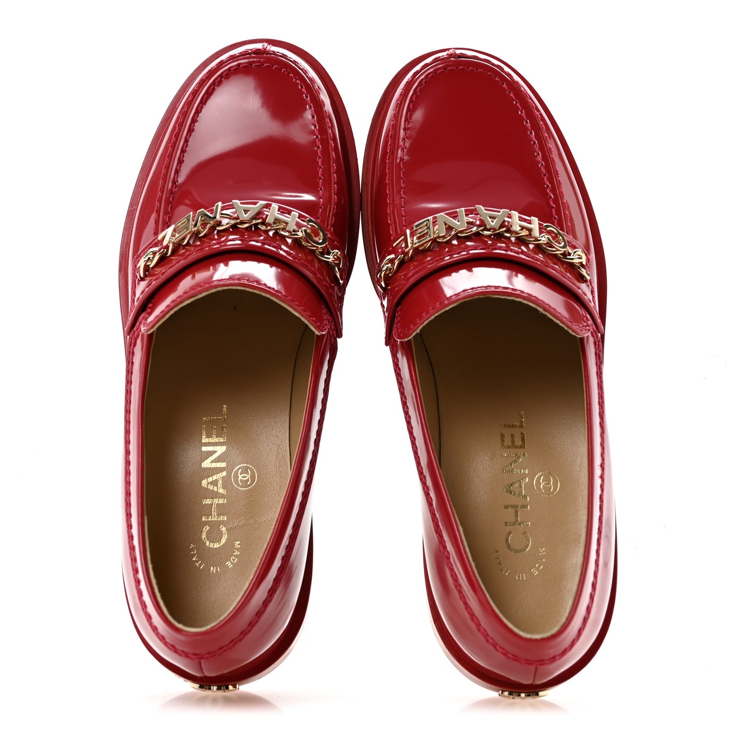 Shiny Calfskin Logo Loafers 38 Red