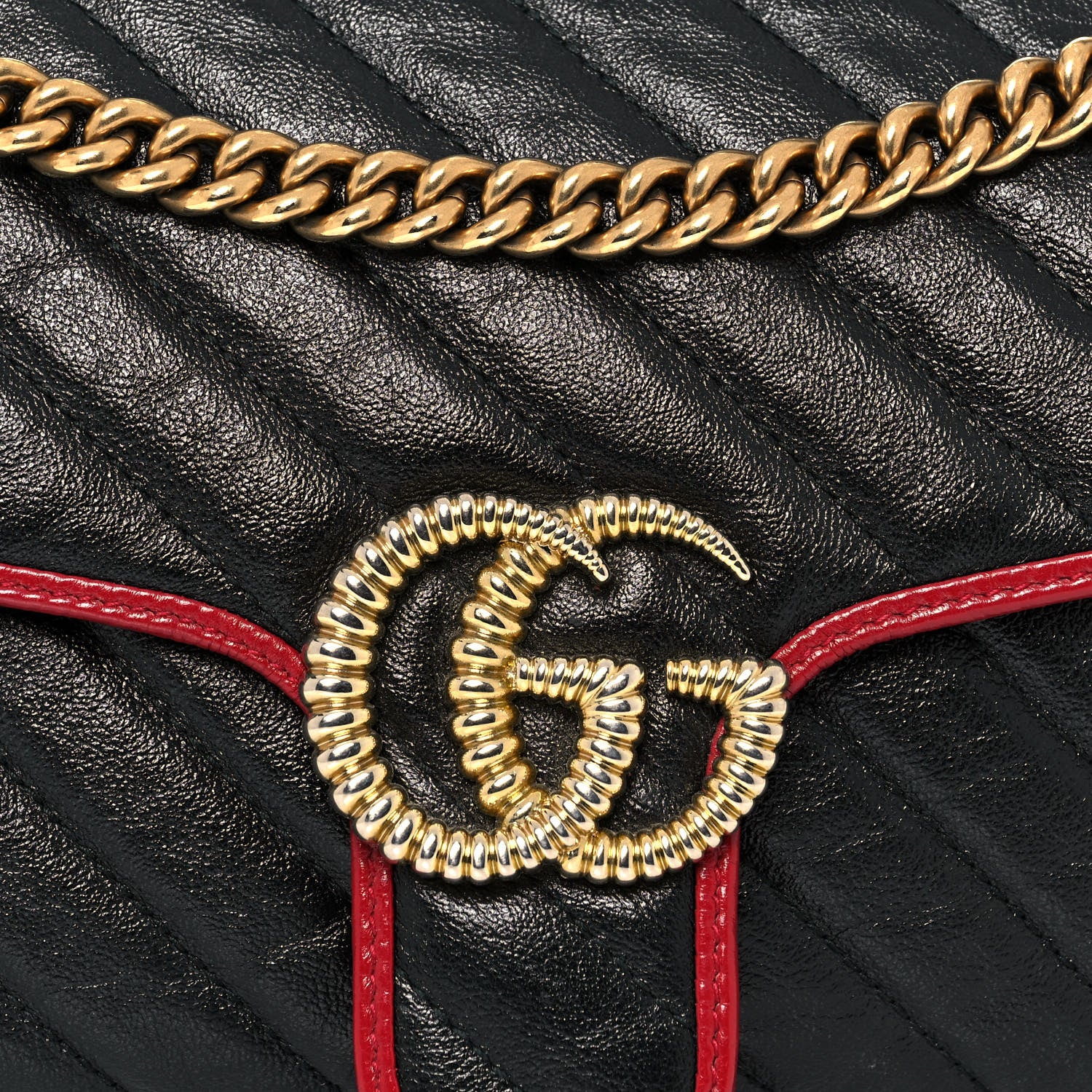 Gucci Vintage Effect Calfskin Matelasse Diagonal Small Torchon GG Marmont Shoulder Bag Black Romantic Cherry 8 of 15