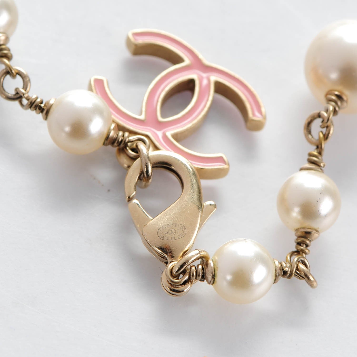 Chanel Pearl Enamel Silk CC Long Necklace Pink Gold 6 of 6