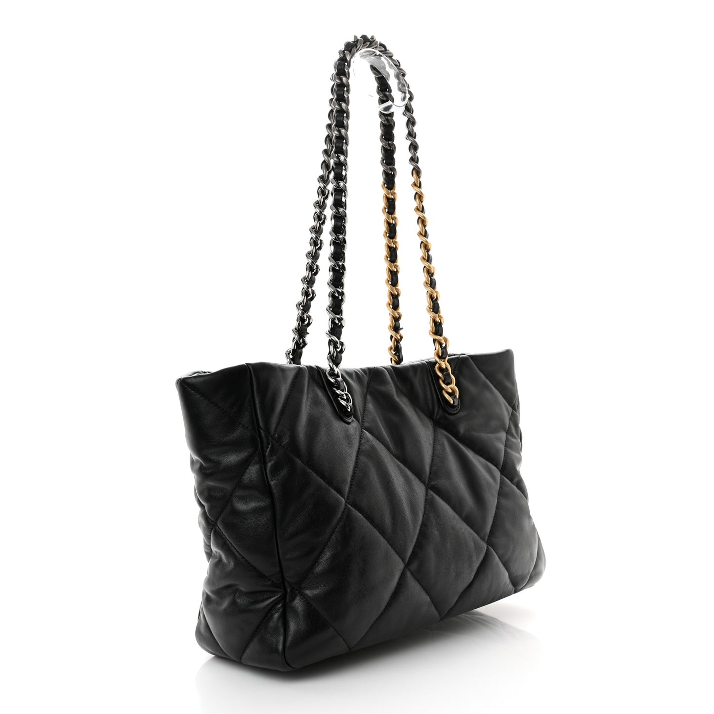 Lambskin Quilted Chanel 19 East West Shopping Bag Black