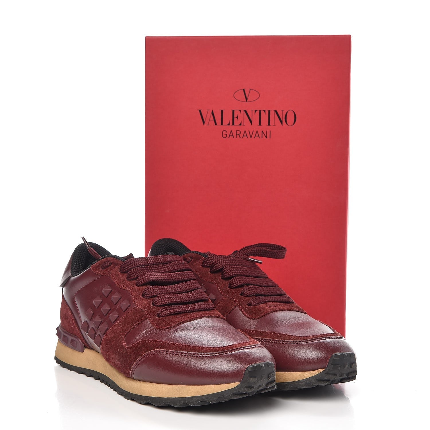 Valentino Garavani Calfskin Suede Rockstud Sneakers 36.5 Rubin 14 of 14