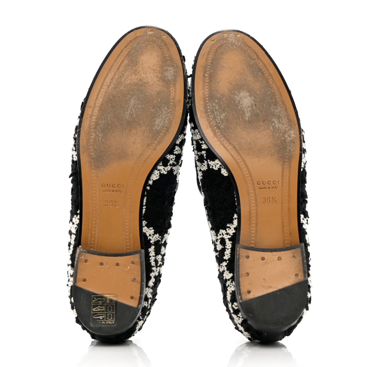 Tweed GG Monogram Horsebit Womens Jordaan Loafers 36.5 Black Natural