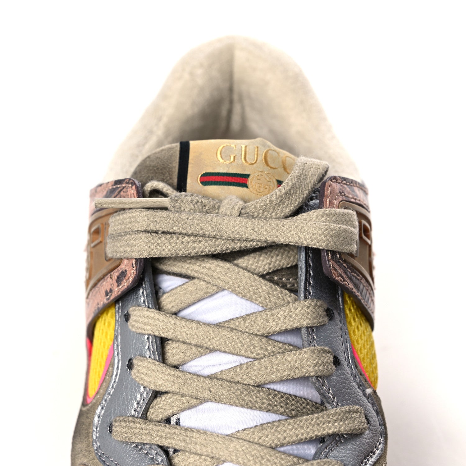Gucci Suede Calfskin Tejus Printed Womens Ultrapace Sneakers 37 Pink Silver Oatmeal Yolk 9 of 15