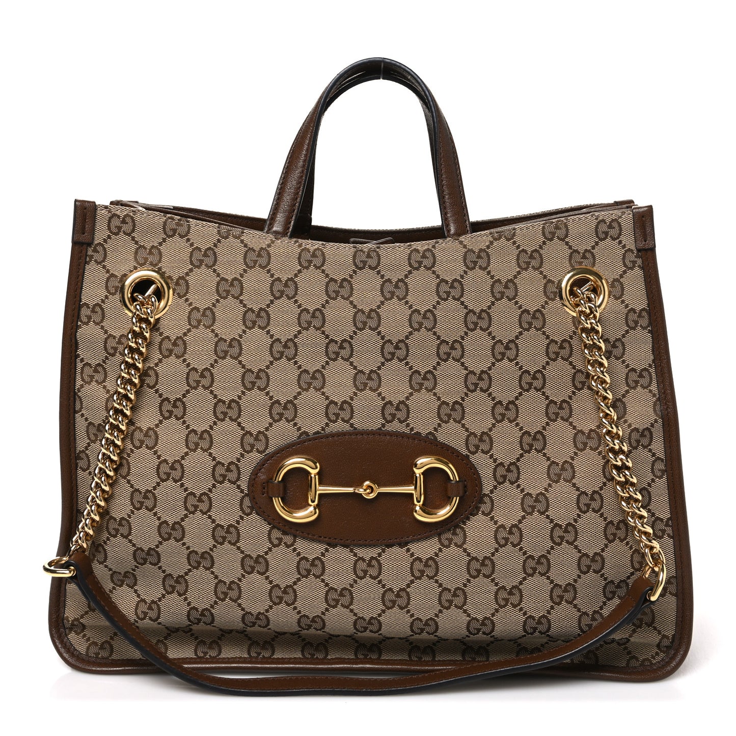 Monogram Calfskin Medium Horsebit 1955 Tote Bag Beige Brown Sugar