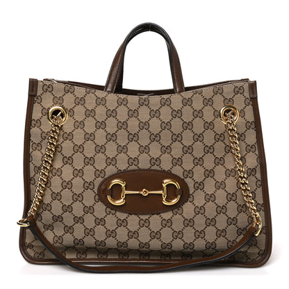 Gucci Monogram Calfskin Medium Horsebit 1955 Tote Bag Beige Brown Sugar 1 of 10