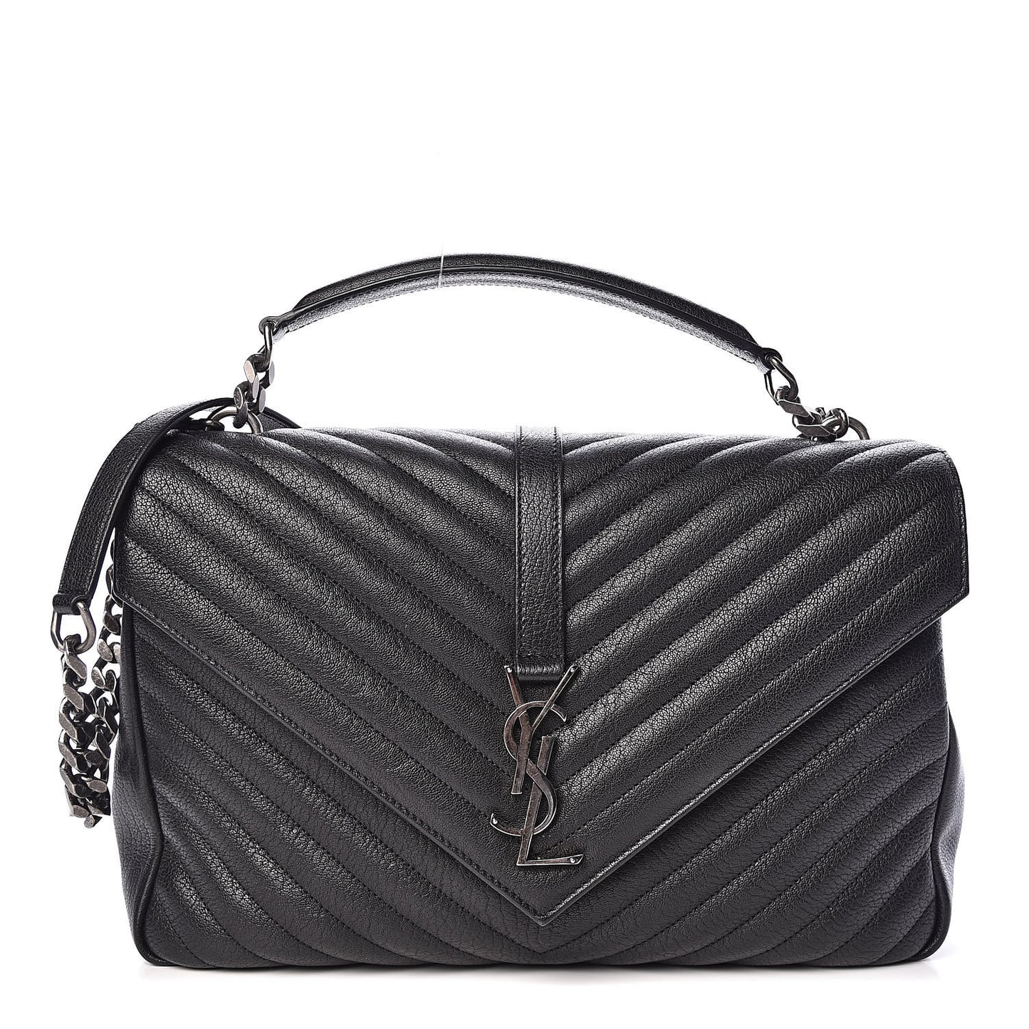Sheepskin Matelasse Chevron Monogram Large College Satchel Black