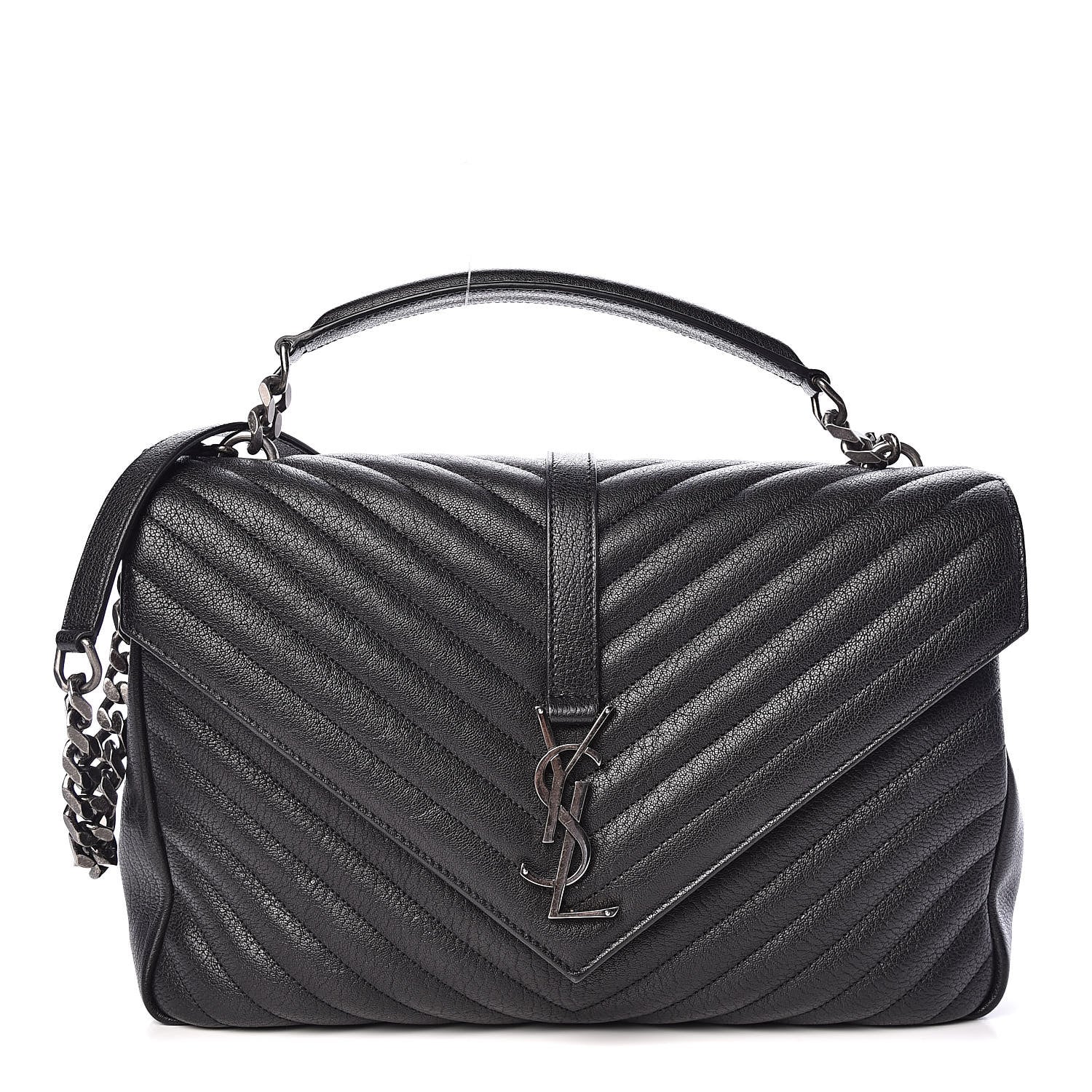 Saint Laurent Sheepskin Matelasse Chevron Monogram Large College Satchel Black 1 of 11