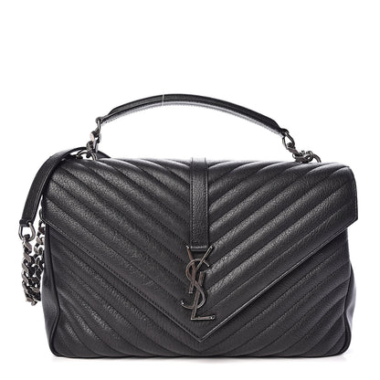 Saint Laurent Sheepskin Matelasse Chevron Monogram Large College Satchel Black 1 of 11