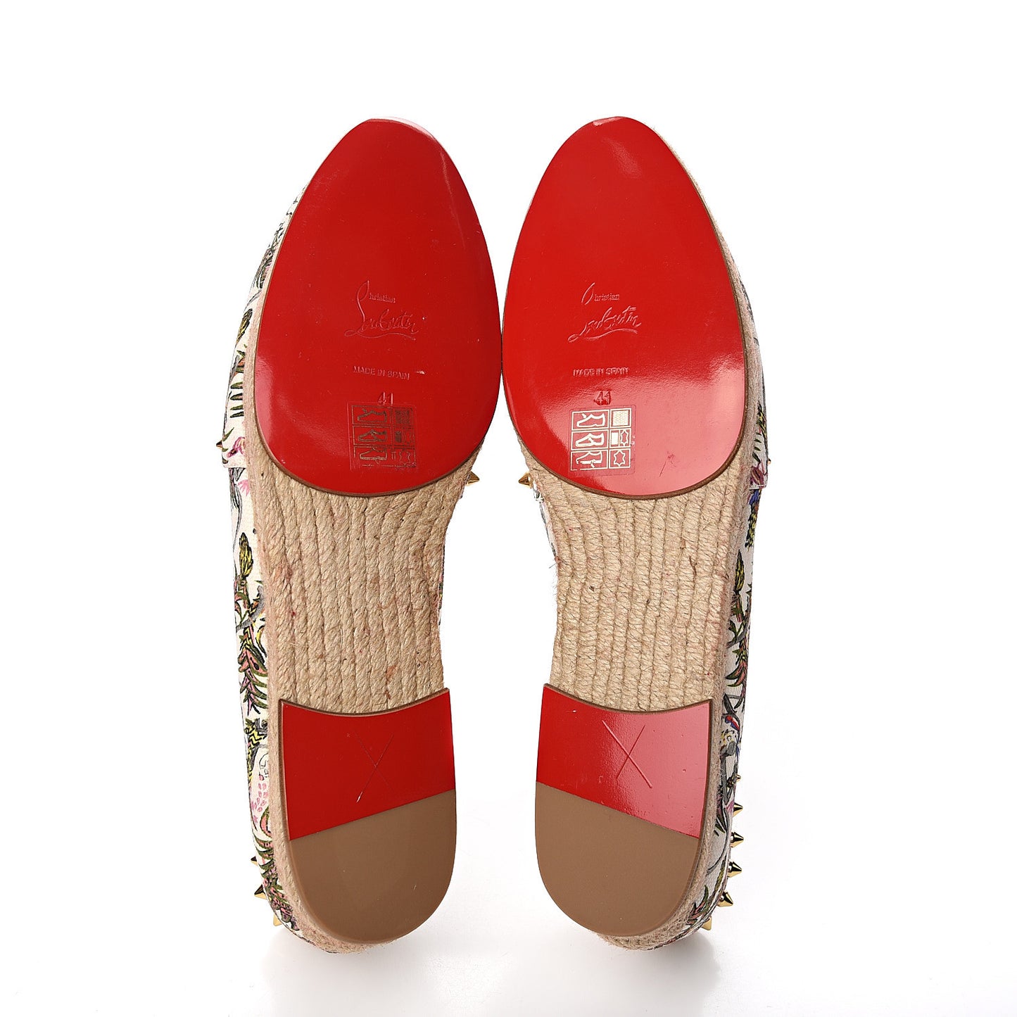 Canvas Loubi Jungle Print Ares Spikes Flat Espadrilles 41 Ivory