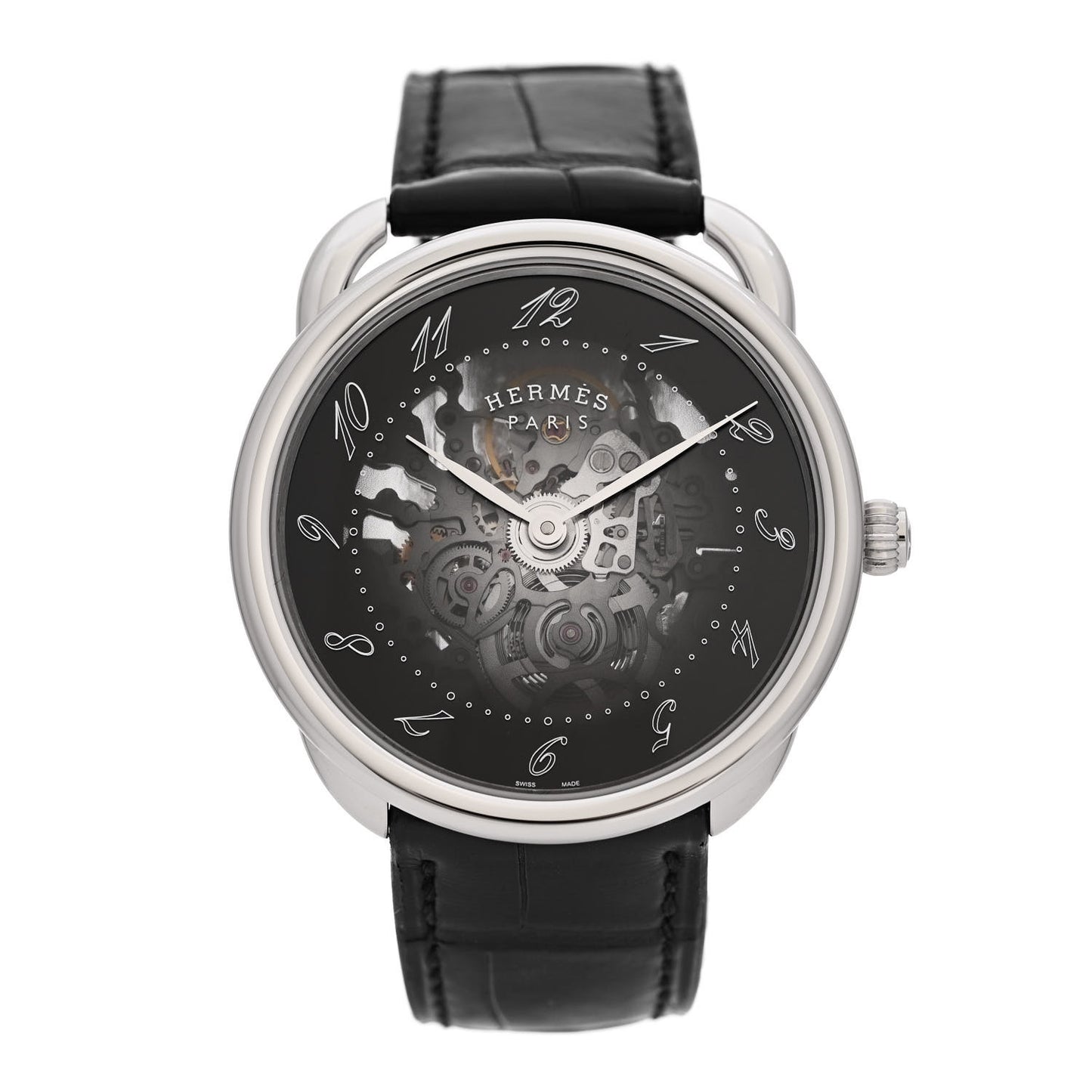 Stainless Steel Alligator 40mm Arceau Squelette Automatic Watch Noir