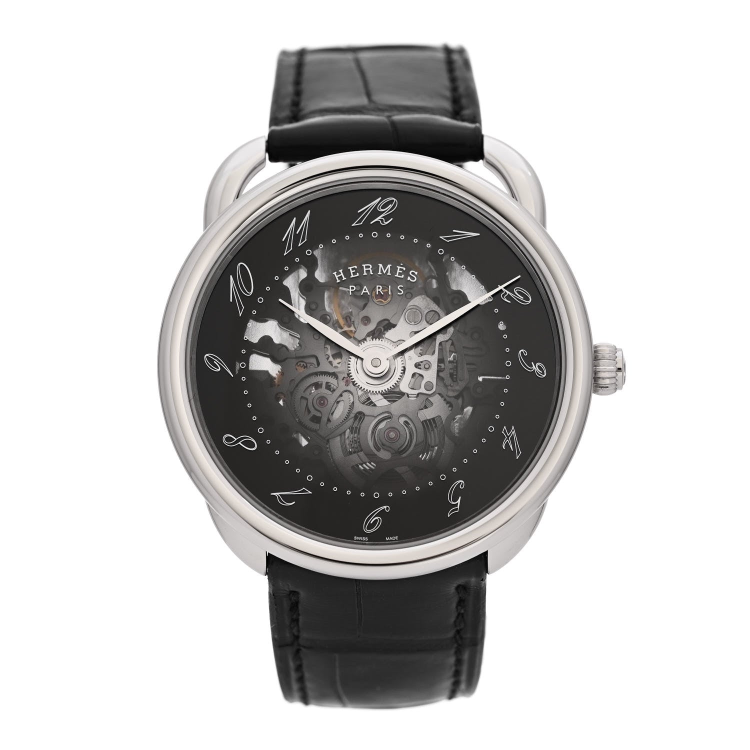 Hermes Stainless Steel Alligator 40mm Arceau Squelette Automatic Watch Noir 1 of 5