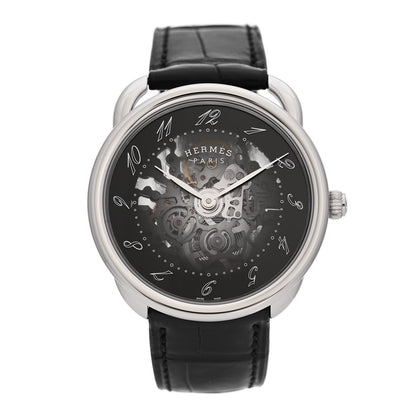 Hermes Stainless Steel Alligator 40mm Arceau Squelette Automatic Watch Noir 1 of 5