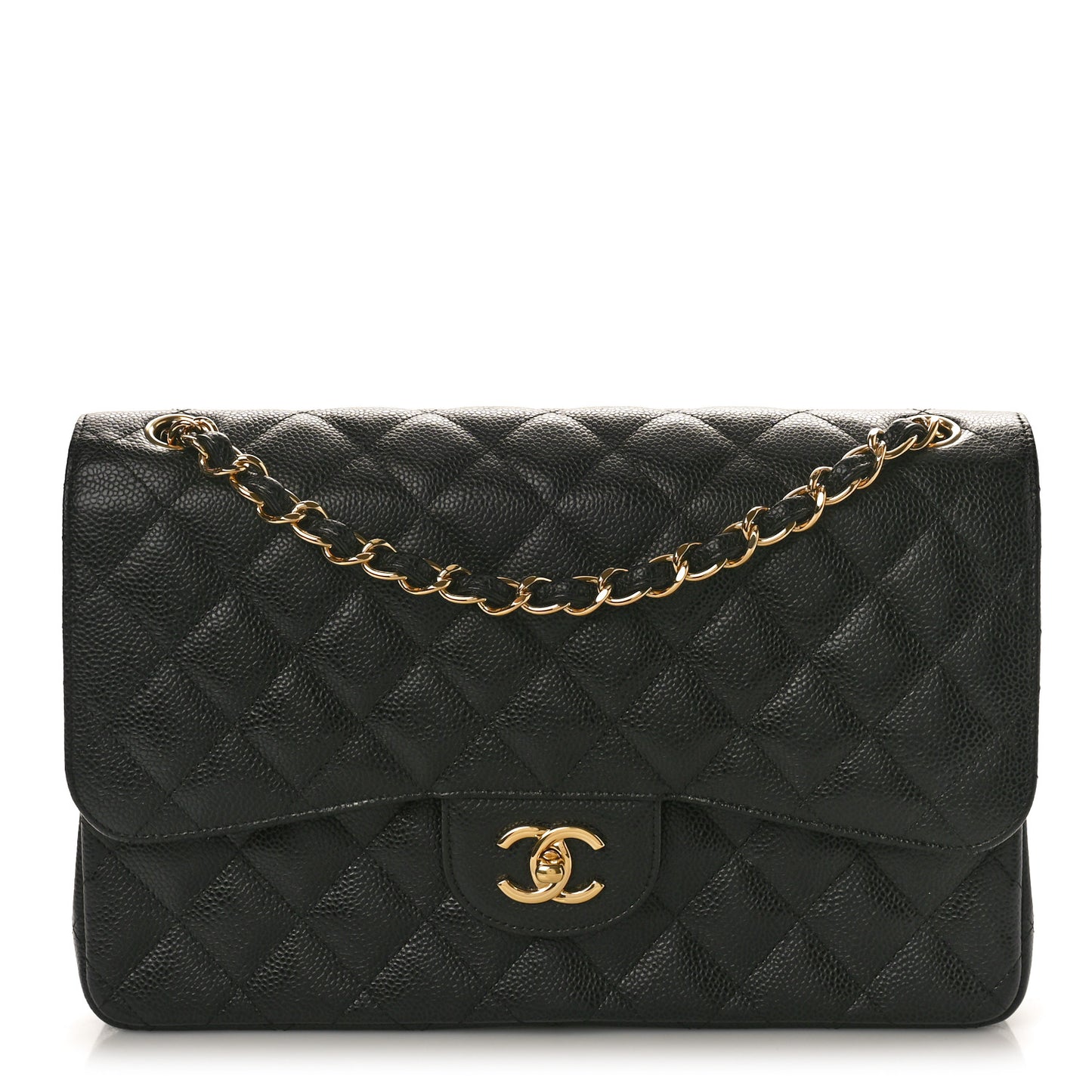 Caviar Quilted Jumbo Double Flap Black