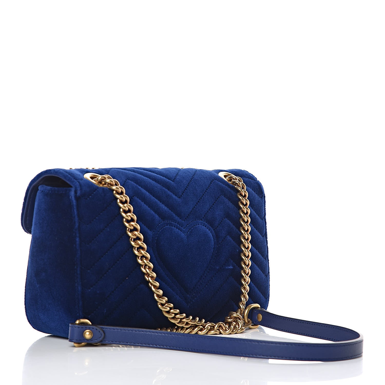 Gucci Velvet Matelasse Small GG Marmont Shoulder Bag Cobalt Blue 3 of 9